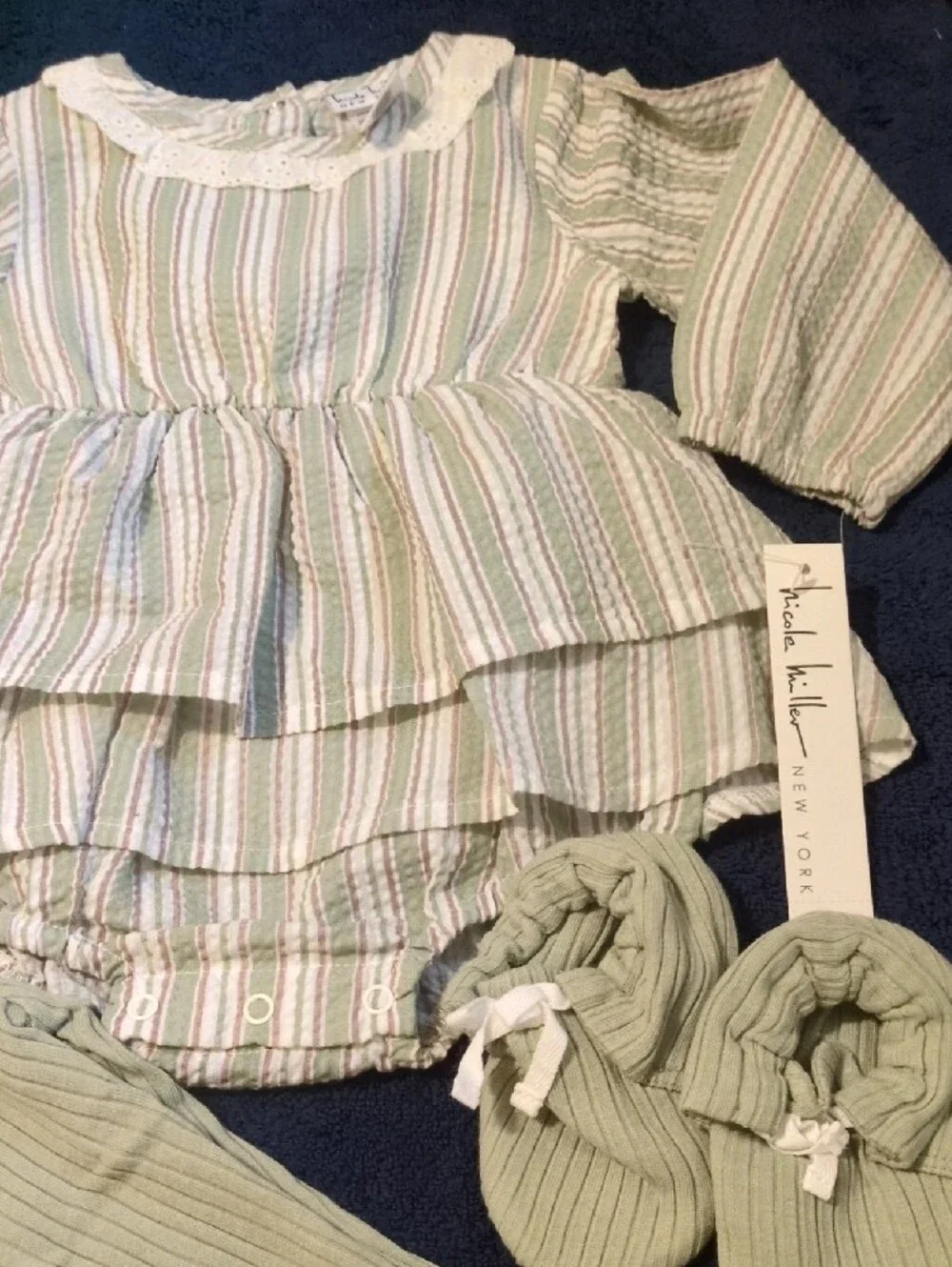 Nicole Miller 3 PC Multicolor Striped Romper Ribbed Leggings/Booties 18M